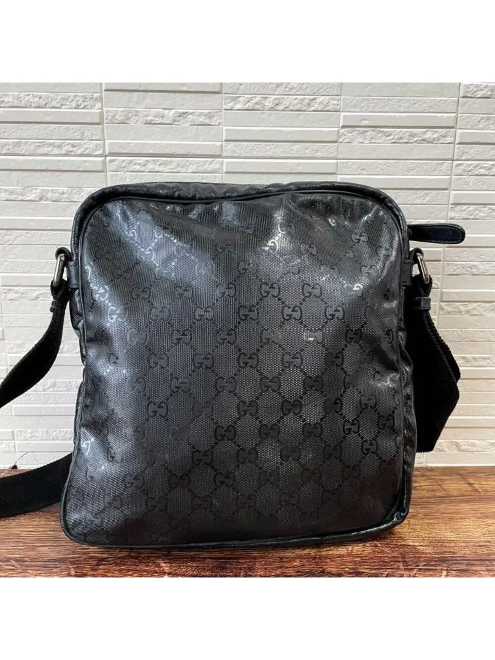 Gucci GG Crystal Imprime Messenger Shoulder Bag Black